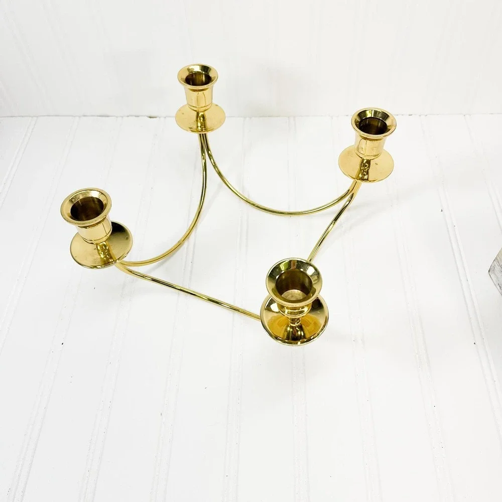 Vintage Brass 4-Arm Candle Holder - Wall Candelabra Home Decor‎